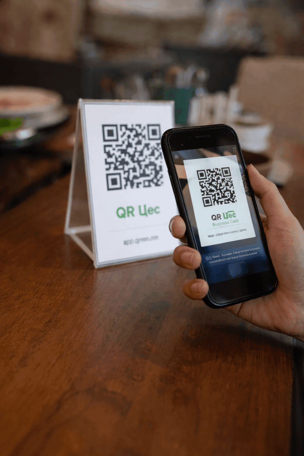 Ширээн дээрх QR наалт уншуулж буй үйлчлүүлэгч